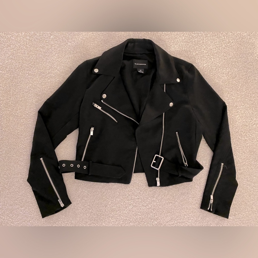 Black Cropped Moto Jacket - Club Monaco, size Small